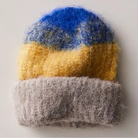 Free People Icing Beanie in Blue Gold NWT Stripes Wool Fall Winter Bohemian - Picture 4 of 9